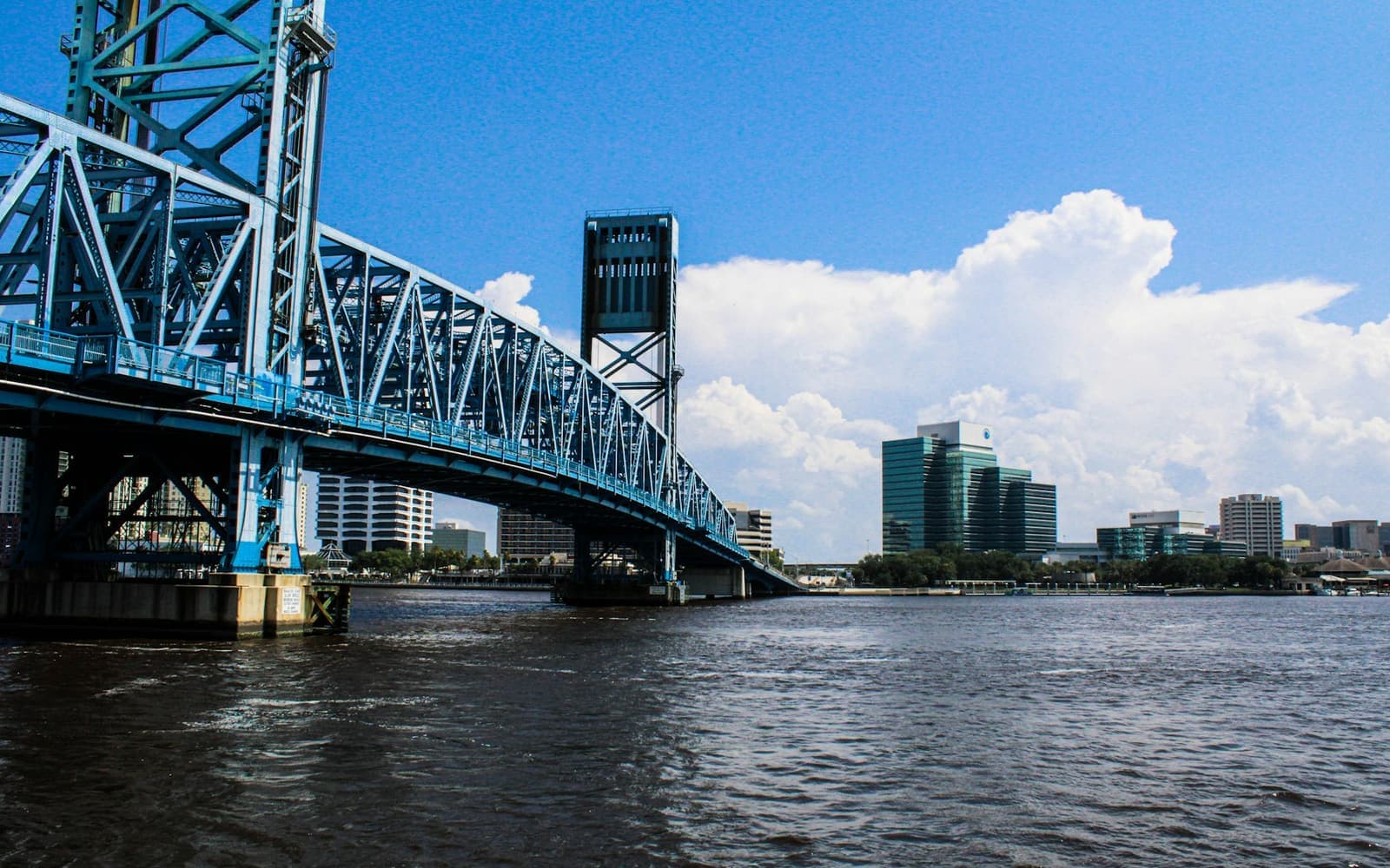 The blue Main Street Bridge in downtown Jacksonville
